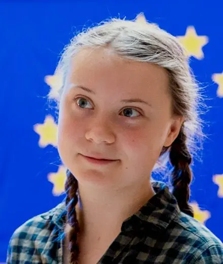 Image of Greta Thunberg at the European Parliament in 2019