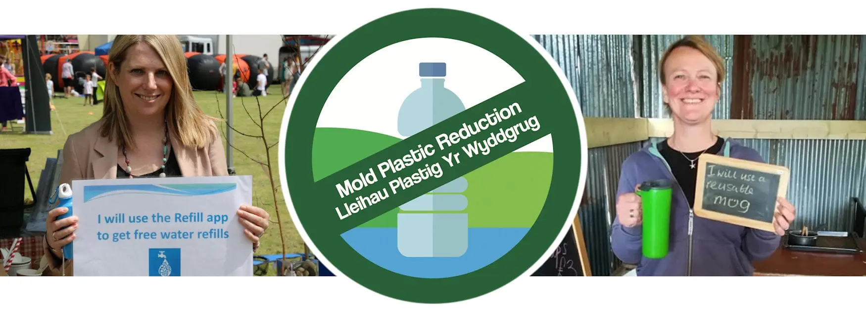 Header image for On the Go page showing pledges to use fewer plastic bottles