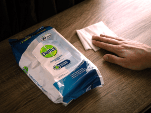Packet of Dettol disinfectant wipes.