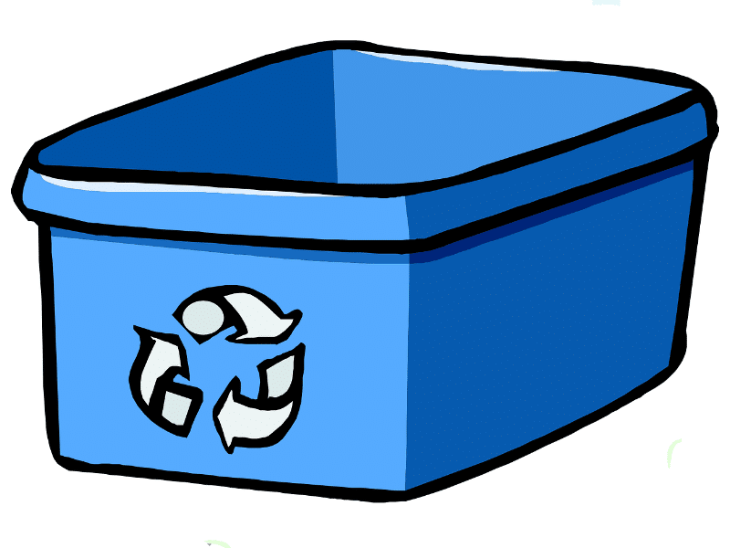 Blue recycling box.