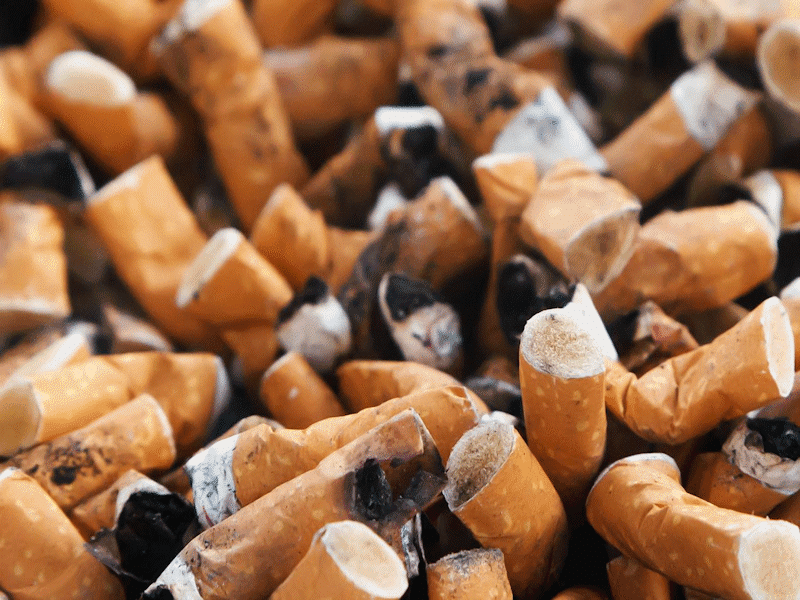 Pile of cigarette butts.
