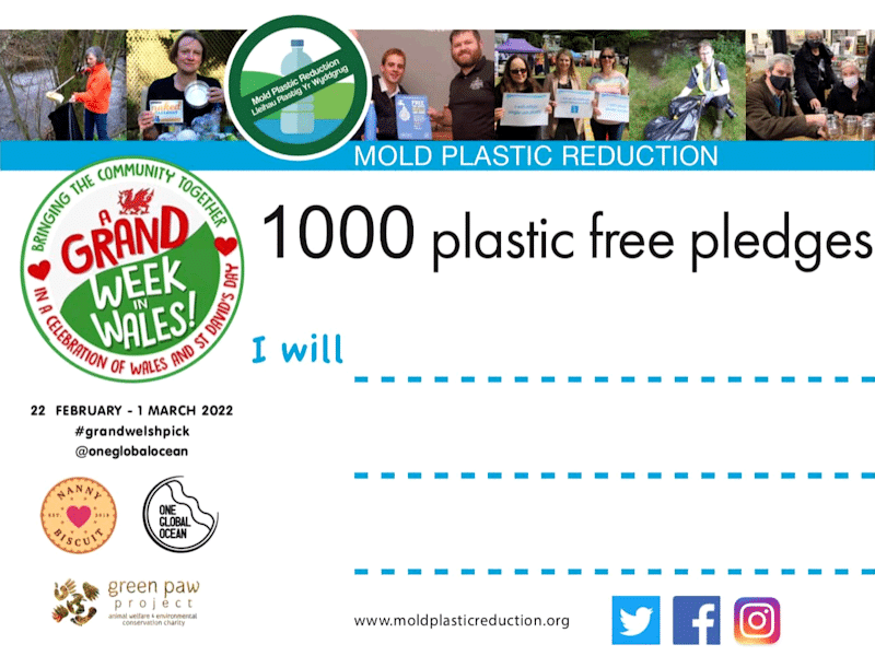 Grand Week in Wales plastic free pledge card.
